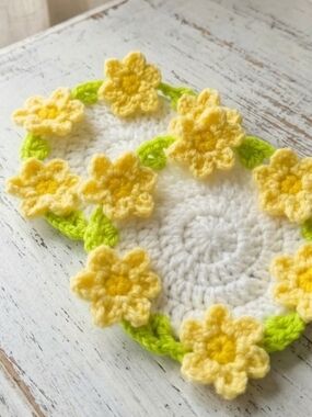 Handmade Yellow Flower Crochet Coasters